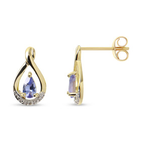 Boucles d oreilles Pendantes Or jaune 375 Tanzanite Diamant Boucles d oreilles Or jaune 375 (9 carats) Motif serti d une p...