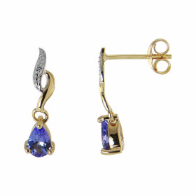 Boucles d'oreilles Pendantes Or Jaune 375 Tanzanite et Diamant