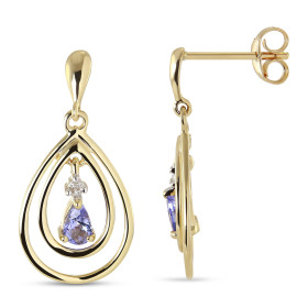 Boucles d'oreilles Pendantes Or jaune 375 Tanzanite et Diamant. Boucles d'oreilles en Or jaune 375 (9 carats). Motif en fo...