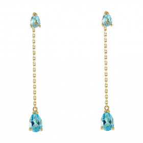 Boucles d oreilles Pendantes Or Jaune 375 Topaze bleue traitée taille poire Topaze bleue traitée taille poire 4x3mm contre...