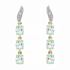 Boucles d oreilles Or jaune 375 serties 6 topazes bleues traitées ovales 4x3mm 2 diamants Longueur : 25mm Poids Diamant : ...