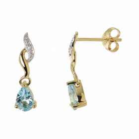 Boucles d oreilles Pendantes Or jaune 375 Topaze Diamant Boucles d oreilles Or jaune 375 (9 carats) Pierre taille poire 6x...