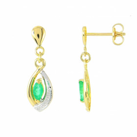 Boucles d oreilles pendantes Or Jaune 750 2 tons Emeraude Navette 5x2,5mm Dimensions d une boucle vue face : 20x6 mm Systè...