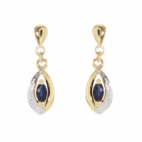 Boucles d oreilles pendantes Or Jaune 750 2 tons Saphir Navette 5x2,5mm Dimensions d une boucle vue face : 20x6 mm Système...