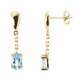  Boucles d oreilles pendantes Or Jaune 750 Aigue Marine Ces boucles sont serties deux pierres ovales 7x5mm (0,65 carat piè...