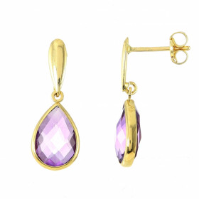 Boucles d oreilles pendantes Or Jaune 750 Améthyste poire 10x6mm Dimensions d une boucle vue face : 21 x 7,5 mm Système fe...