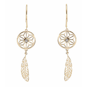 Boucles d'oreilles pendantes Or Jaune 750 attrape rêve et diamant