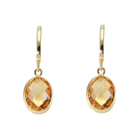 Boucles d'oreilles Pendantes Or Jaune  750 Citrine Ovale 9x7mm