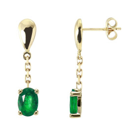  Boucles d oreilles pendantes Or Jaune 750 Emeraudes AAA Emeraudes ovales 7x5mm (2x 0,6 carat) Serti à griffes Longueur : ...