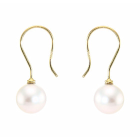  Boucles d oreilles pendantes Or Jaune 750 Perles Akoya Longueur : 23mm Perles rondes 7.5. à 8mm diamètre Perles Grade AAA...