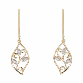 Boucles d'oreilles pendantes Or Jaune 750/1000 en forme de feuille serties de 3 petits diamants. Dimension de la boucle : ...