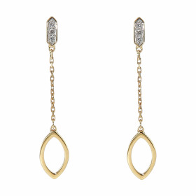 Boucles d oreilles pendantes Or Jaune 750/1000 composées d une navette 6x10mm, d une chaînette 15mm d une barre sertie 3 d...