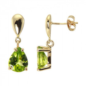 Boucles d&#39;oreilles pendantes en Or Jaune 750 et Péridot Poire de 9x7mm. Pierres taille poire de 9x7mm (1,35 carat / pi...