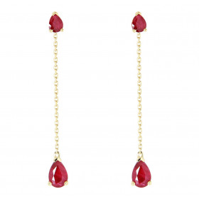 Boucles d&#39;oreilles Pendantes Or Jaune 750 Rubis taille poire. Rubis taille poire de 4x3mm contre l&#39;oreille et de 6...