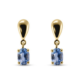  Boucles d oreilles pendantes Or Jaune 750 serties deux saphirs Ceylan ovales 7x5m (2 x 1 carat) Serti à griffes Système f...
