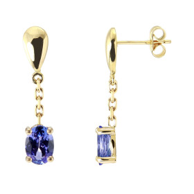 Boucles d'oreilles pendantes Or Jaune 750 Tanzanites Ovales 7x5mm