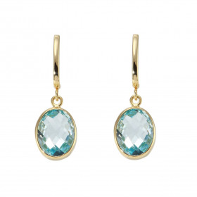Boucles d oreilles Pendantes Or Jaune 750 Topaze bleue traitée Ovale 9x7mm Chaque boucle est sertie d une pierre ovale 9x7...