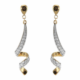 Boucles d oreilles pendantes Or Jaune 750/1000 forme tourbillon serti 16 diamants Dimensions boucle : 6x35mm Système d att...