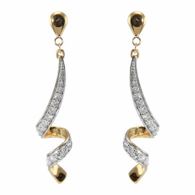 Boucles d'oreilles pendantes Or Jaune 750/1000 en forme de tourbillon serti de 16 diamants. Dimensions de la boucle : 6x35...