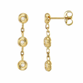 Boucles d oreilles Or Jaune 750 serties 6 diamants  Dimensions d une boucle vue face : 26x5mm Poids Diamant : 0,21 carat ...