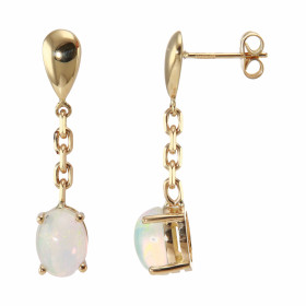  Boucles d oreilles pendantes Or Jaune serties deux opales ovales 8 x 6 mm (2 x 0,8 carat) Longueur : 33mm 