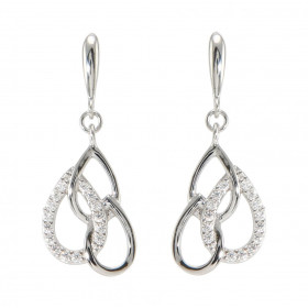 Boucles d'oreilles Pendantes Poires entrelacées en Argent 925 Rhodié et Oxydes