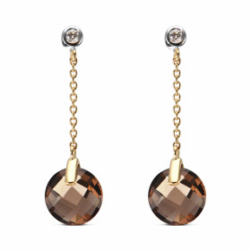 Boucles d oreilles pendantes Quartz Fumé Or Jaune 750 Ces magnifiques Quartz Fumés taille dôme mesurent 8mm diamètre Une p...