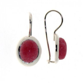 Boucles d oreilles Argent Rhodonite serties pierres 10x8mm, hauteur totale : 25mm