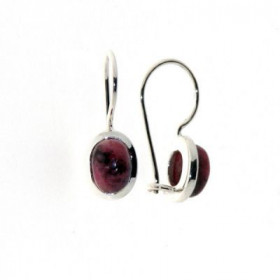 Boucles d'oreilles Argent 925 et Rhodonite serties de pierre de 7x5mm, hauteur totale : 19mm