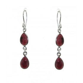 Boucles d oreilles Argent 925 Rhodonite serties pierres forme poire Longueur : 4,5cm Dimensions des pierres : 10x6mm