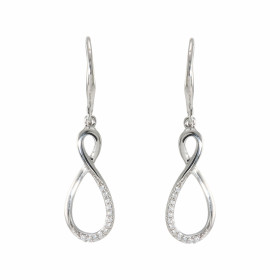 Boucles d'oreilles Pendantes Signe Infini en Argent 925 Rhodié et Oxydes. Boucles composées d'un motif signe infini pavé d...