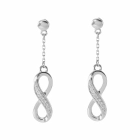Boucles d'oreilles pendantes signe infini et diamants en Or Blanc 750. Boucles d'oreilles pendantes composées d'un signe i...