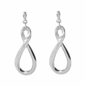 Boucles d'oreilles pendantes signe infini et diamants en Or Blanc 750. Boucles d'oreilles pendantes Or Blanc 750/1000 comp...