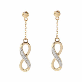 Boucles d'oreilles pendantes signe infini et diamants en Or Jaune 750. Boucles d'oreilles pendantes composées d'un signe i...