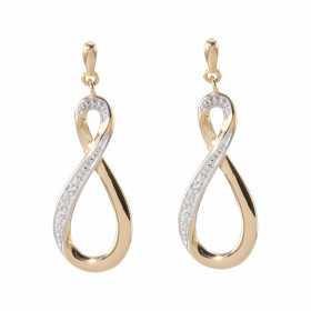 Boucles d'oreilles pendantes signe infini et diamants en Or Jaune 750. Boucles d'oreilles pendantes Or Jaune 750/1000 comp...
