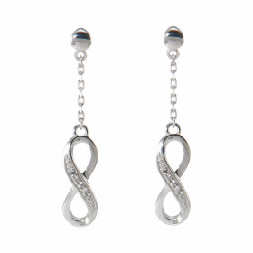 Boucles d'oreilles pendantes signe infini et Oxydes en Argent rhodié. Boucles d'oreilles pendantes en Argent rhodié compos...