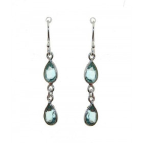 Boucles d oreilles Argent 925 Topaze Bleue Traitée serties pierres forme poire Longueur : 4,5cm Dimensions des pierres : 1...