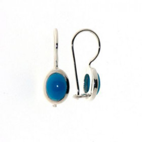 Boucles d&#39;oreilles Argent 925 Turquoise serties de pierre de 7x5mm, hauteur totale : 19mm