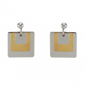 Boucles d'oreilles pendantes en argent rhodié composées de 3 carrés superposés dont 1 en argent doré. Largeur : 15mm. Long...