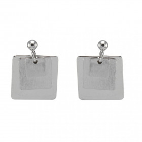 Boucles d'oreilles pendants Argent Rhodié carrés superposés