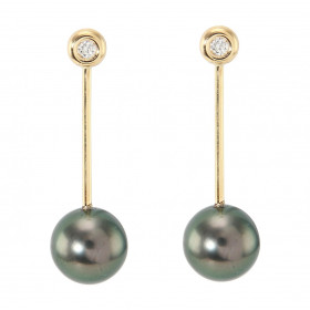 Boucles d oreilles Or Jaune 750 Perle Tahiti 11mm Diamant Diamètre des perles : 11mm Longueur des boucles d oreilles : 30...