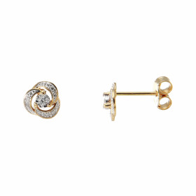 Boucles d'oreilles en Or Jaune 750 et diamants. Ces boucles sont serties de 2 diamants de 1,5mm de diamètre. Ces diamants ...