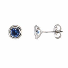  Boucles d oreilles Or Blanc 750 serties 2 Saphirs Ceylan AAA 4,5mm diamètre (2x0,35 carat) Motif pneu 6mm diamètre 