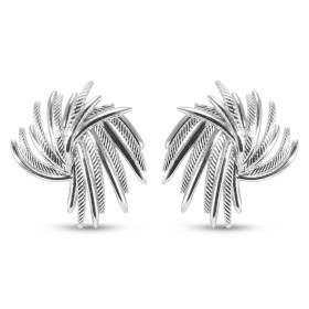 Boucles d oreilles puces argent rhodié forme abstraite un effet plumes lisses texturées Largeur : 22mm Longueur : 23mm Sys...