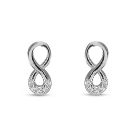 Boucles d oreilles puces argent rhodié forme signe infini serti 4 oxydes zirconium Largeur : 4mm Longueur : 10mm Système d...