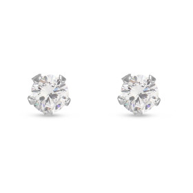 Boucles d oreilles puces argent rhodié composées d un oxyde zirconium 5mm serti 5 griffes Largeur : 5mm Longueur : 5mm Sys...