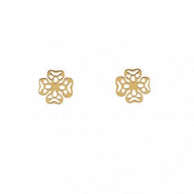 Boucles d'oreilles puces en argent rhodié doré en forme de trèfle à 4 feuilles ajouré de 8x8mm. Système d'attache : pousse...