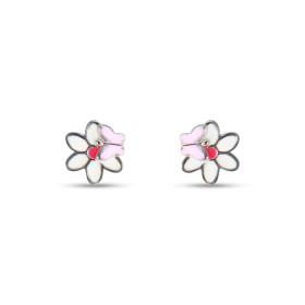 Boucles d'oreilles Puces Argent Enfant Fleur et Papillon Email