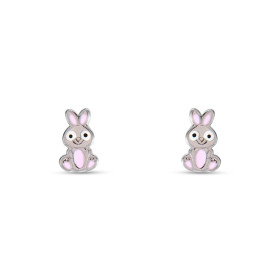 Boucles d oreilles puces argent pour enfant forme lapin émail Dimension : 5x8mm Système d attache : poussette belge