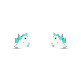 Boucles d oreilles puces argent pour enfant forme licorne émail Dimension : 7x8mm Système d attache : poussette belge